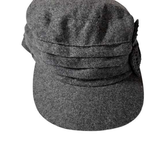 Gray Womens Cap Hat Bow Y2K VTG Wool Cadet Military Sparkle Black Crystals - Picture 2 of 6